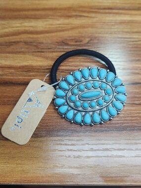 Turquoise Stone Oval Hair Tie - Blue Elastic Accessory